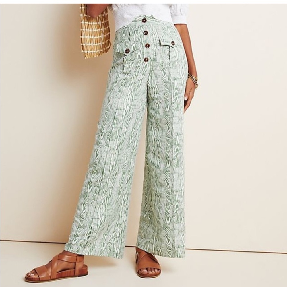 ANTHROPOLOGIE C/MEO Collective Arbor Pant Wide‎ Leg Green Size Small/4 Woodgrain